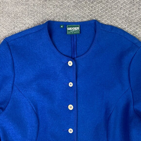 Geiger Cardigan Sweater Jacket Women's 42 Blue Wool Buttons Collection Austria - Picture 2 of 16